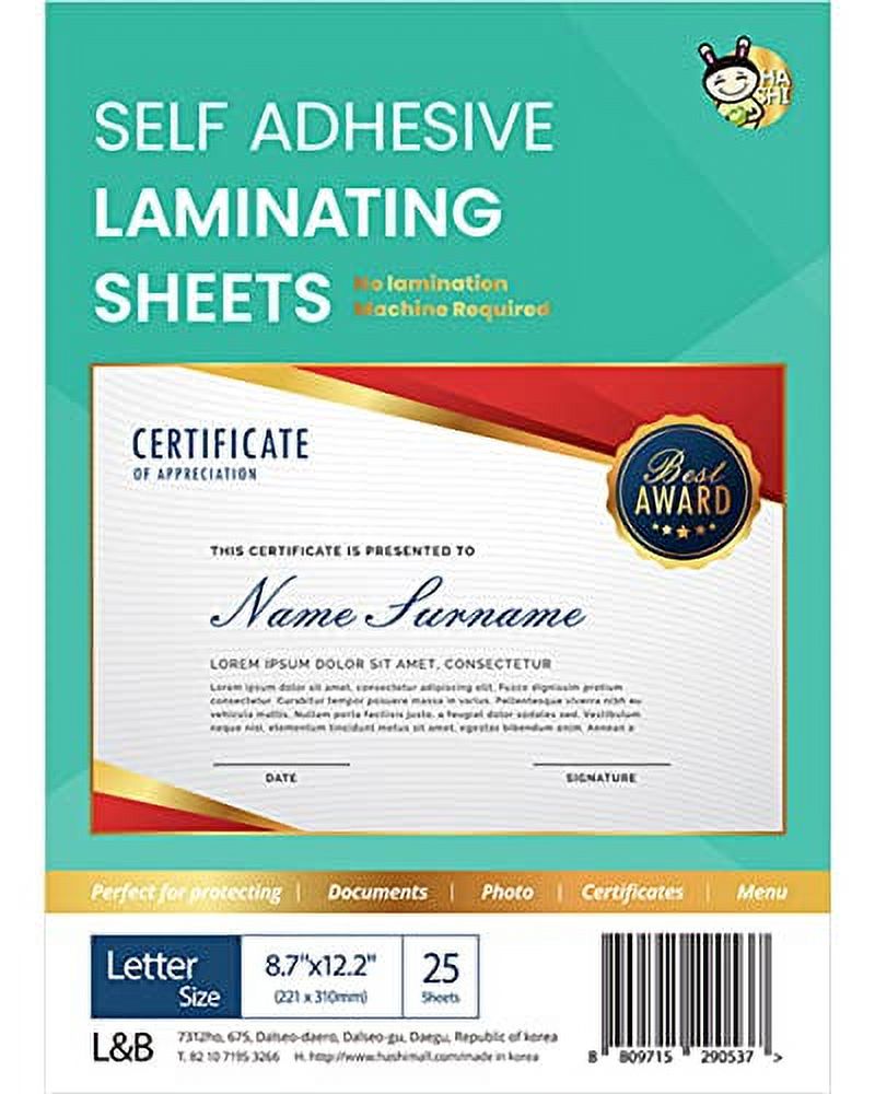 No Heat Laminating Sheets Self Sealing 8.5 x 11 Inch, 25 Pack, 4mil  Thickness, No Machine Self Adhesive Laminating Sheets [Letter Size] by HA  SHI